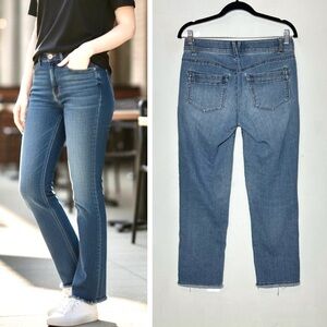 Democracy ABS Solution Denim Jeans w/ Elastic, Medium Wash, Fringe Hem, Size 4